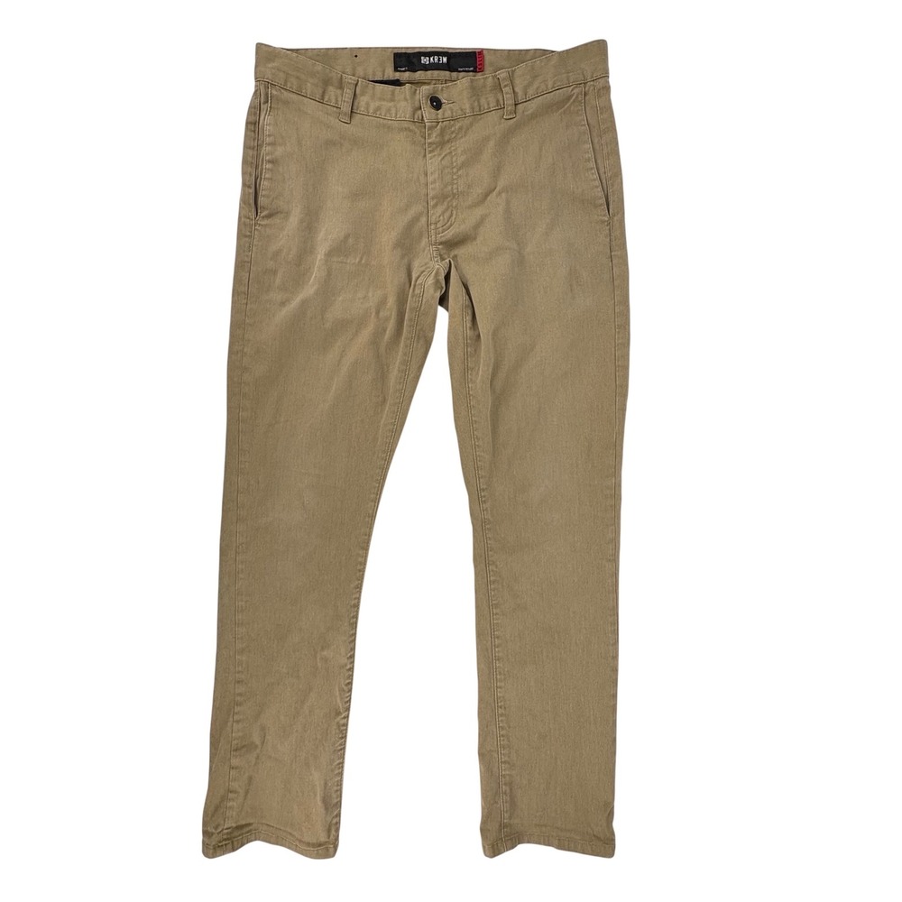KR3W K-Slim Mens Khaki Tan Chino Pants Slim Tapered Stretch Size 34W